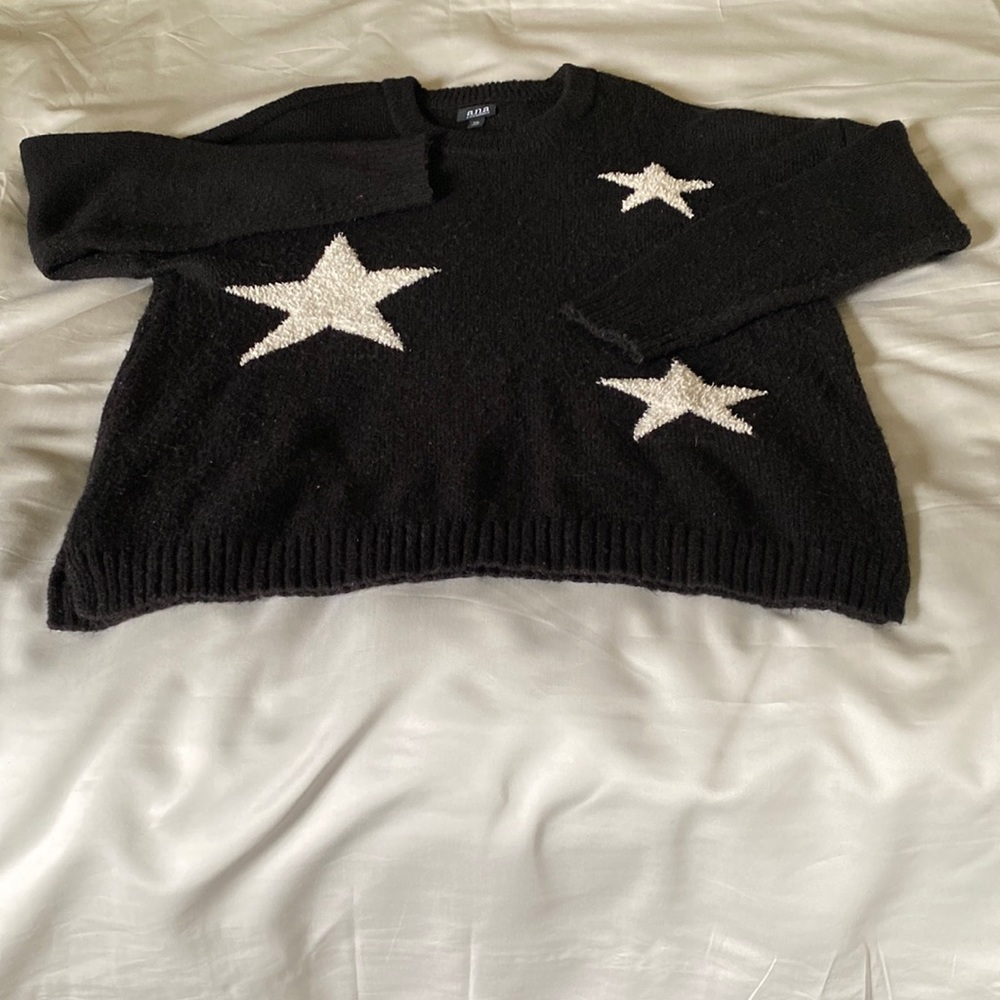 a.n.a. Black sweater with 3 off-white shimmery stars